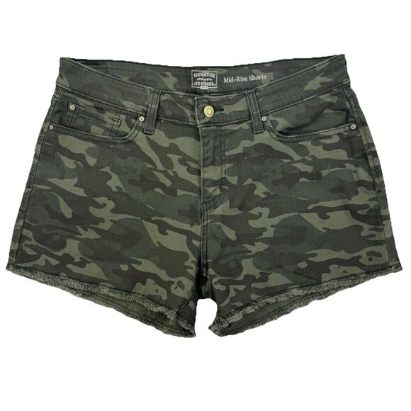 Signature Levi Strauss Gold Mid-Rise Camo Cutoff Shorts Women’s 10 W30 - Picture 1 of 10